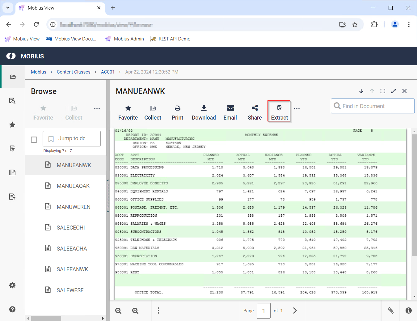Report display screenshot